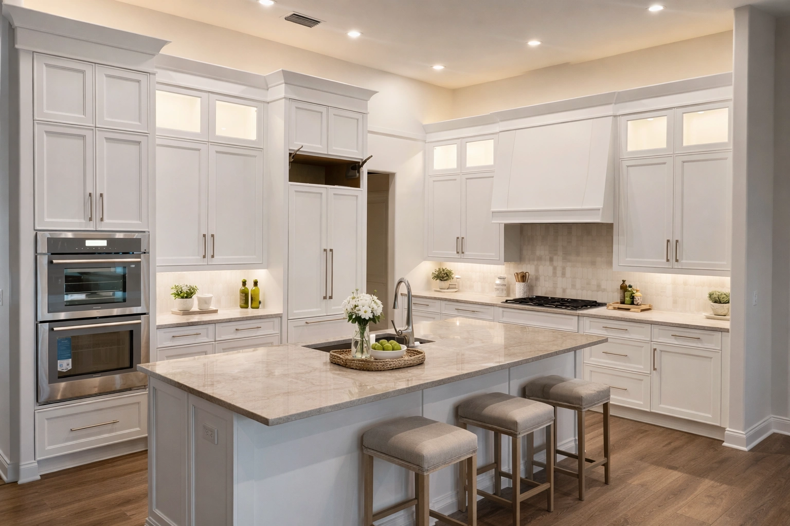 White shaker kitchen — full room, clean and bright
