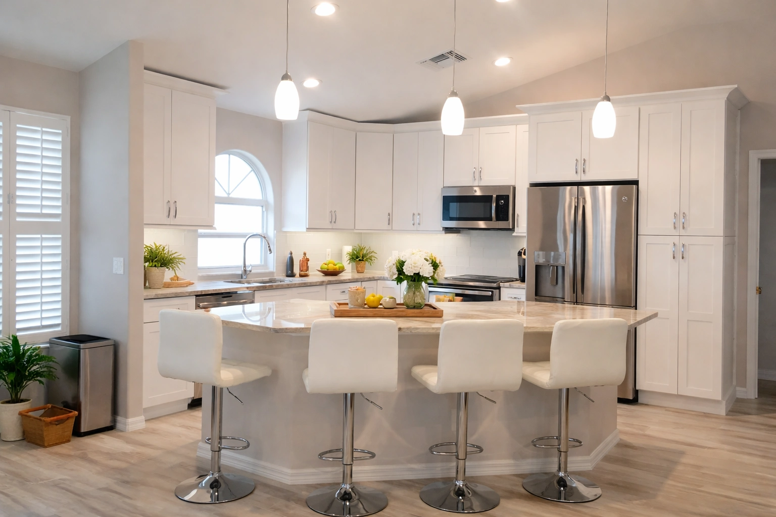 Kitchen — white peninsula remodel